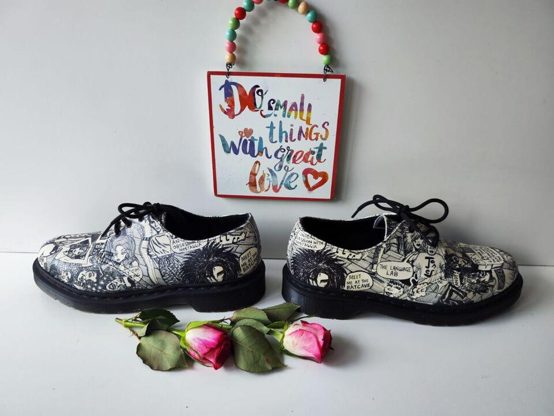 Dr Martens 1461 Party People Wigan Boots Black White 8 Hole UK6.5