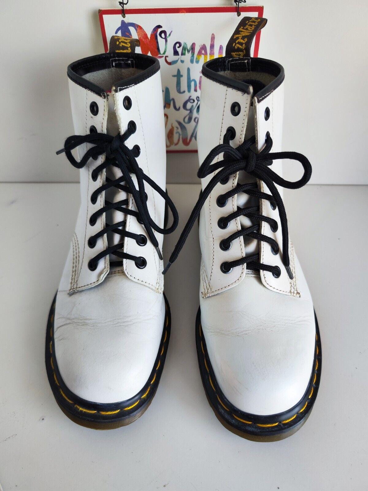 Dr Martens 1460 8 Hole Made in England Vintage White Boots UK7 