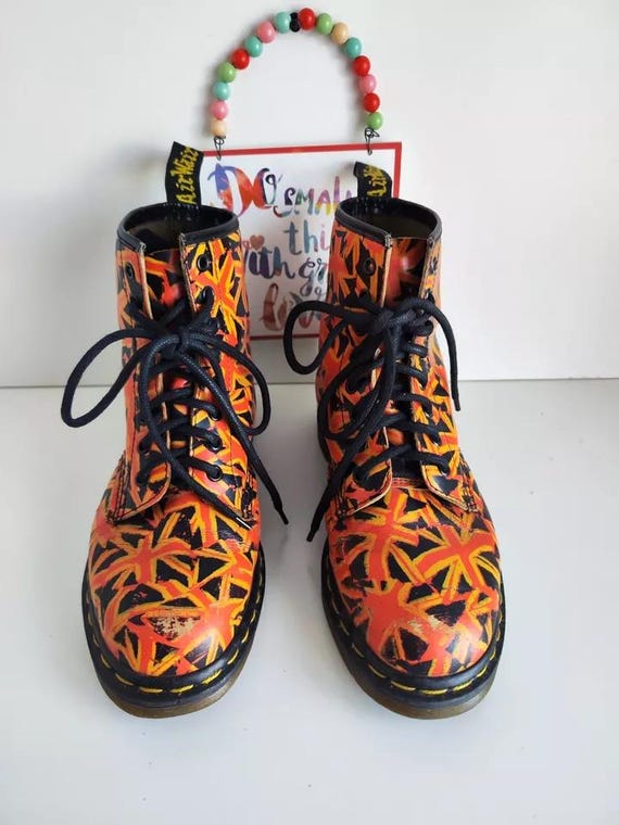 Dr Martens Union Jack 1460 8 Eye Black Red Orange Leather Boots