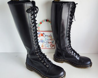 Dr Martens 20 Hole 1b60 Black Buttero Noir Knee High Tall