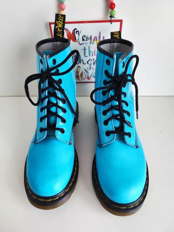 Dr Martens Pascal 1460 Blue Teal Patent Leather Ankle Boots