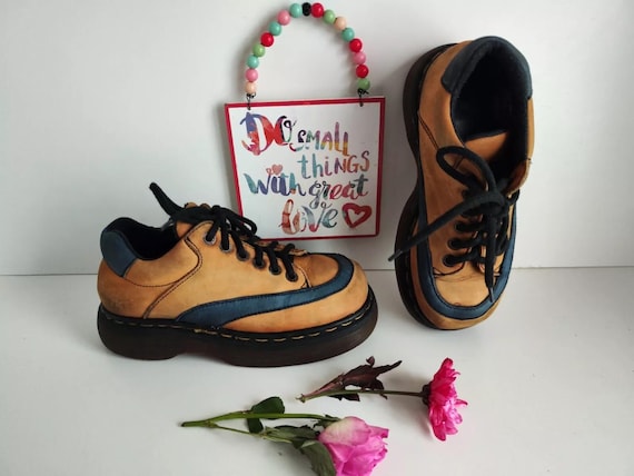 RARE Dr Doc Martens 8345 Vintage England Blue Yellow Platform 