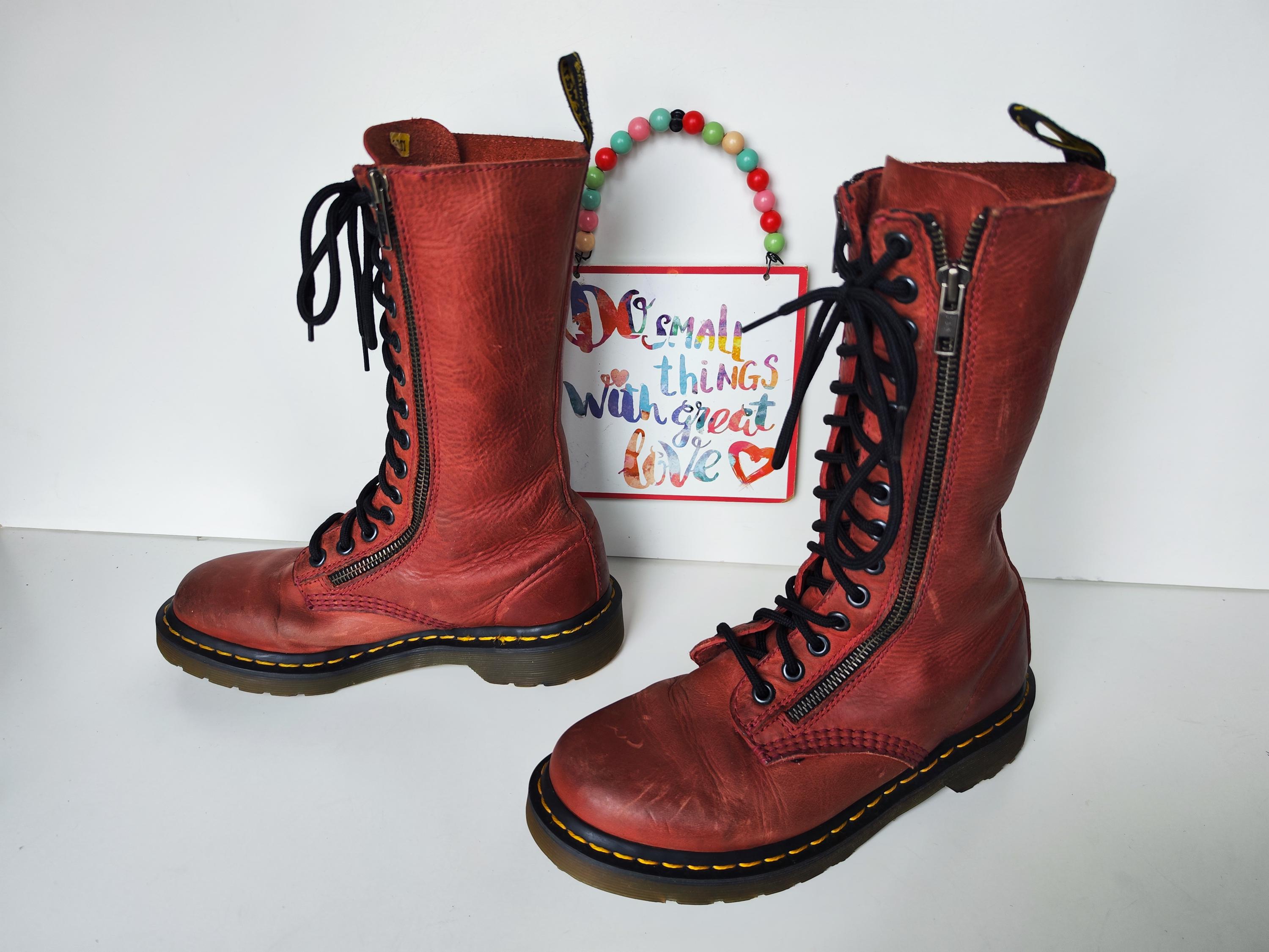 Dr. Martens 9733, Cherry Oxblood Red Leather Boots, 14-hole, UK4