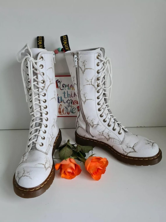 Dr Martens 14 Eye White 12381 Floral Mid Calf Boots 1b99 Zip