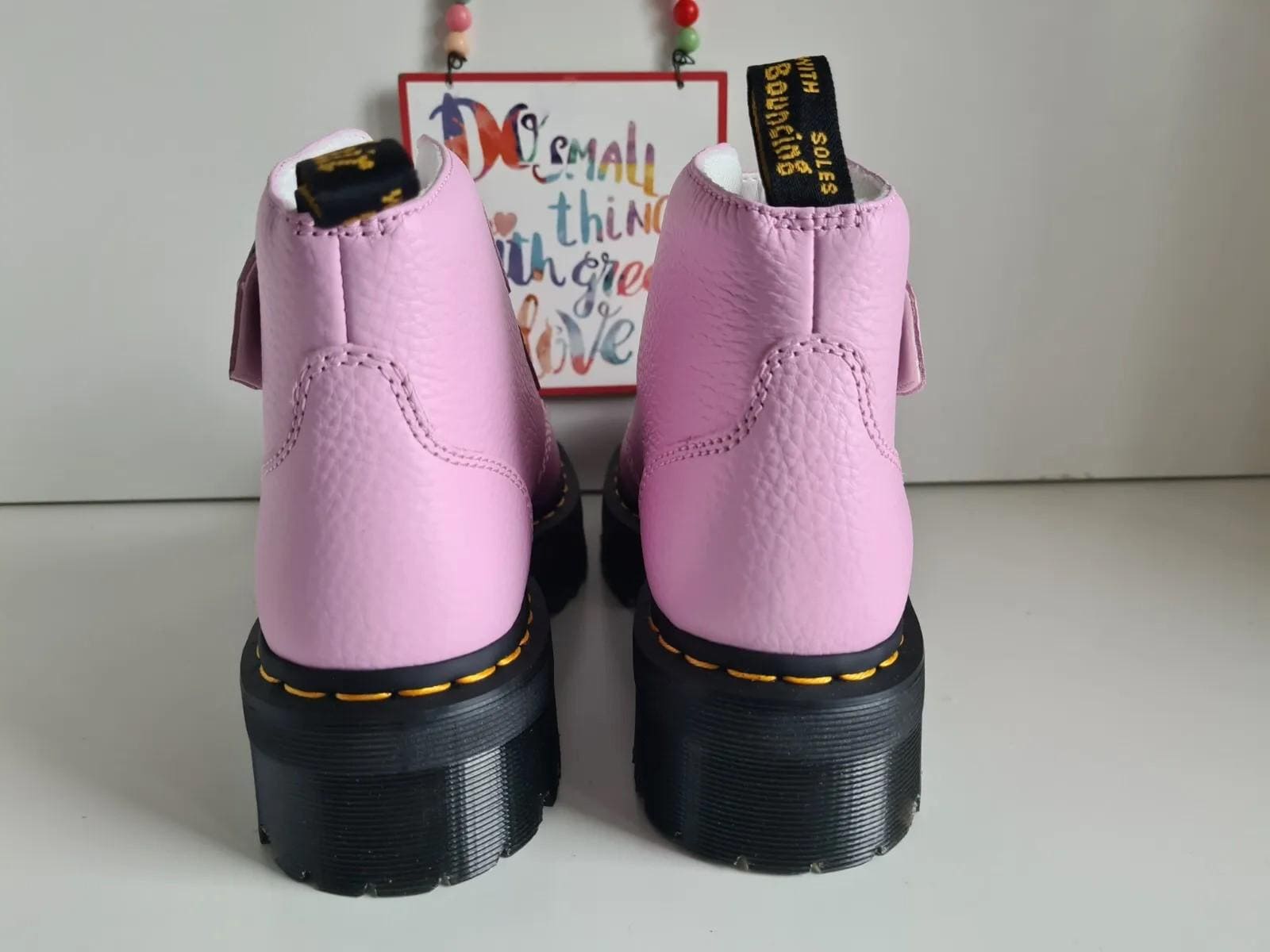 New Dr Martens Devon Pink Lazy Oaf Boots Heart Platform