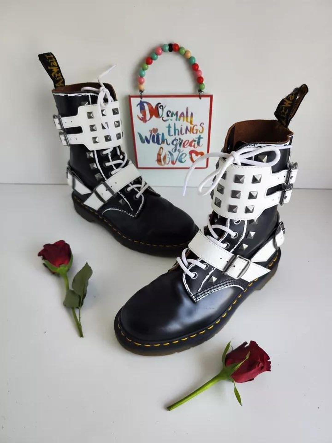 Dr. Martens 1490 Joska Stud Boots, Black & White, UK6.5 US8.5 EU40
