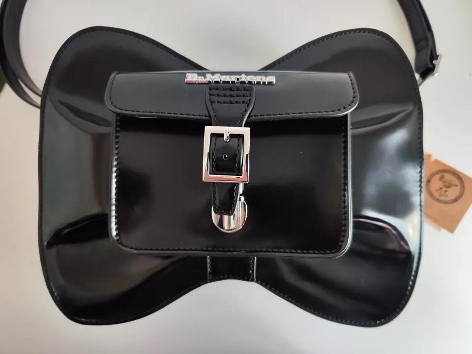 Dr Martens Bow Form Bag Cross Handbag Patent Black Vegan