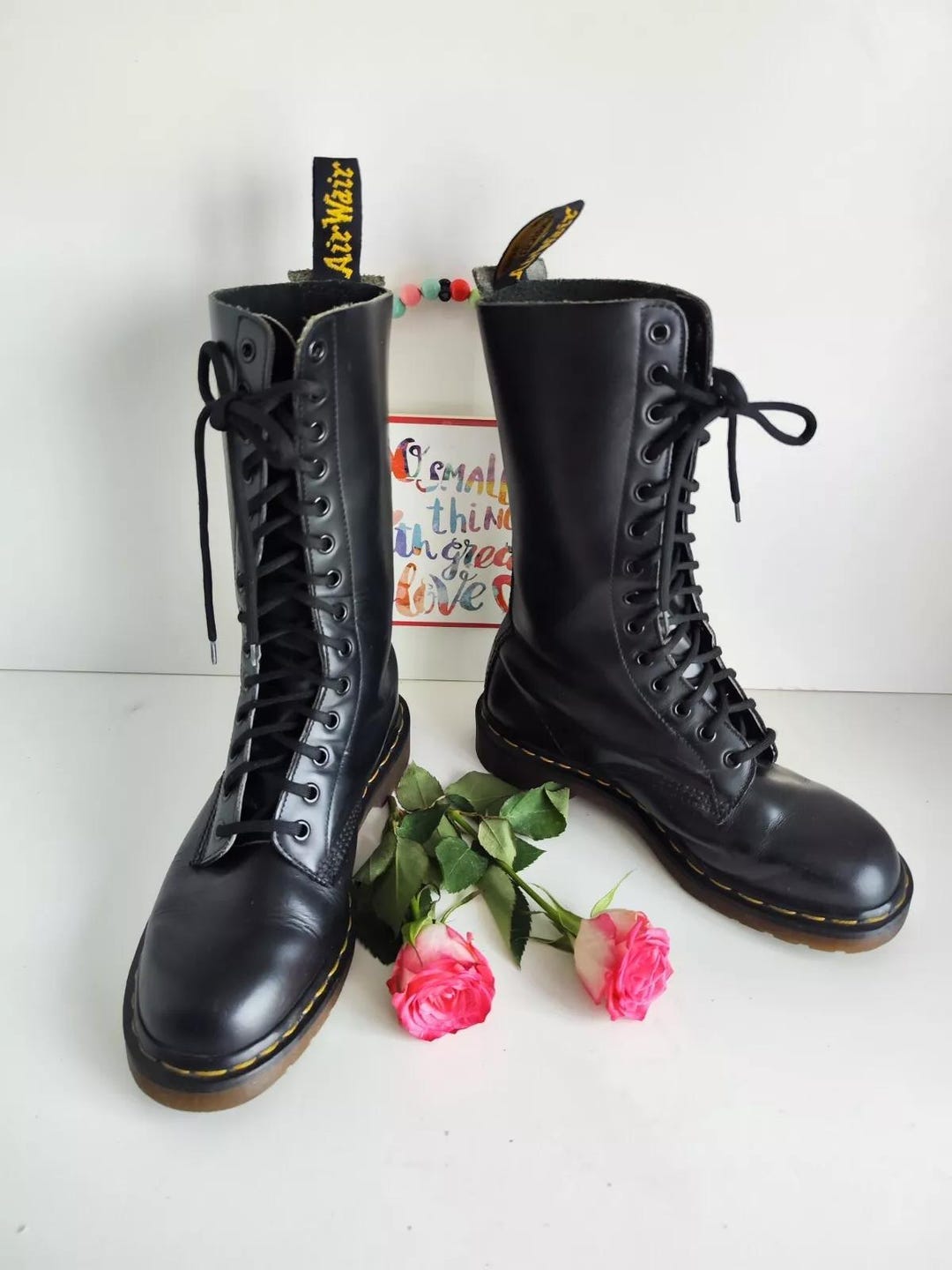 Vintage Dr Martens 1914 Leather Boots, Black 14-eye, UK 6 EU 39 - Etsy
