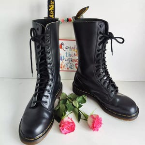 Dr Martens 1914 black england vintage leather 14 eye mid calf boots UK 6 EU 39