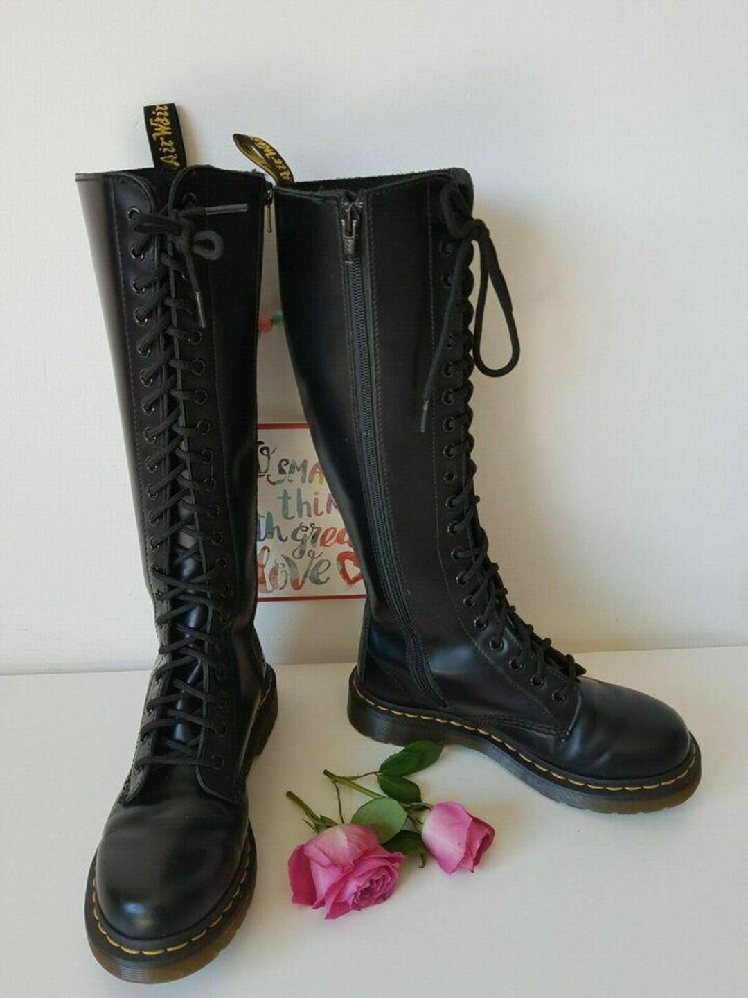 Dr MARTENS Tall Zip 20 Eye Boots Knee Hole Black 1B60 High