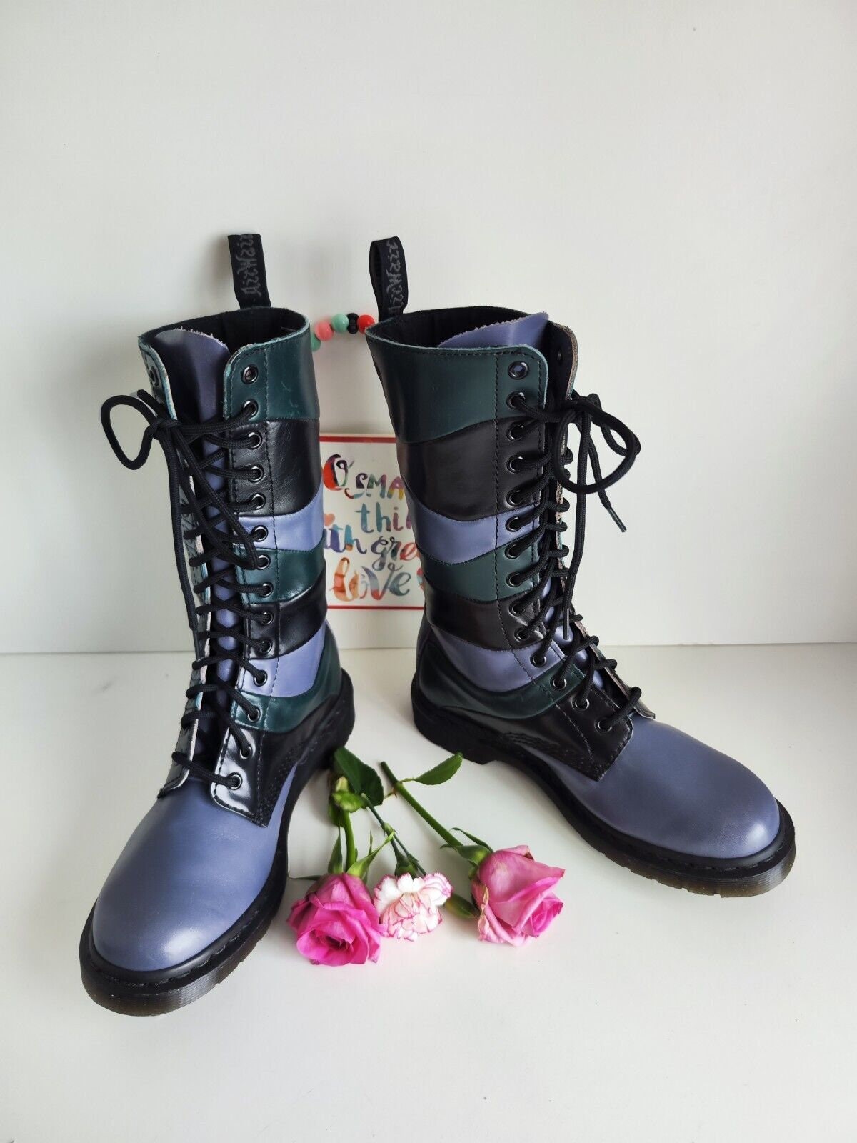 New No Box Dr Martens Nina 14 Eye 1914 Purple Green Mid Calf New No Box Dr Martens Nina 14 Eye 1914 Purple Green Mid Calf