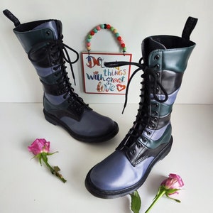 New no box Dr martens Nina 14 eye 1914 purple green mid calf boots UK6 EU39