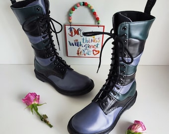 New no box Dr martens Nina 14 eye 1914 purple green mid calf boots UK6 EU39