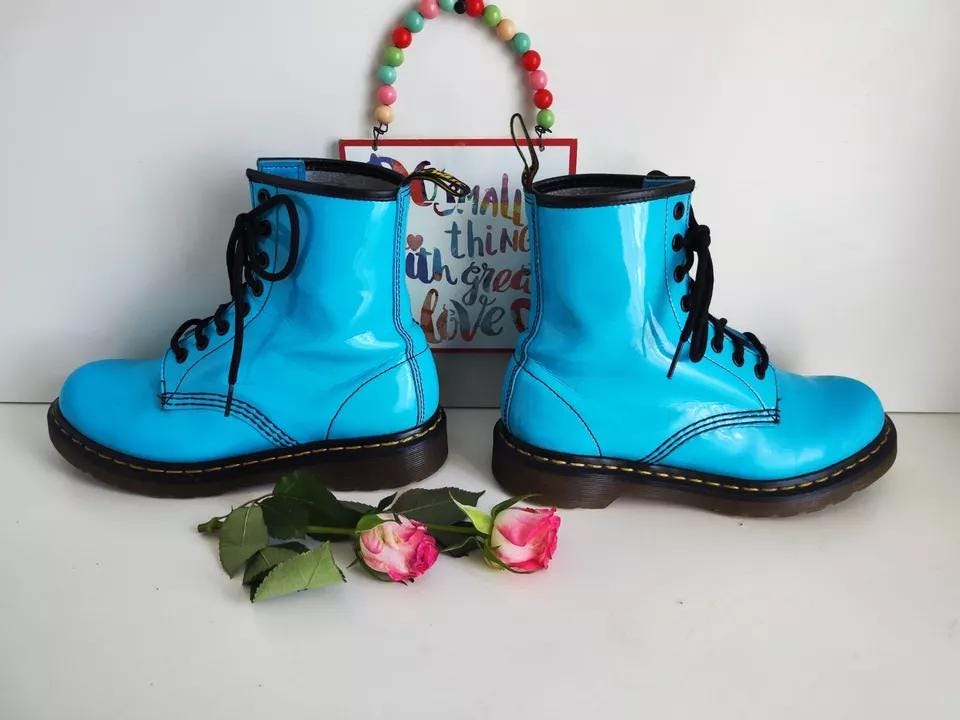 Dr Martens Pascal 1460 Blue Teal Patent Leather Ankle Boots