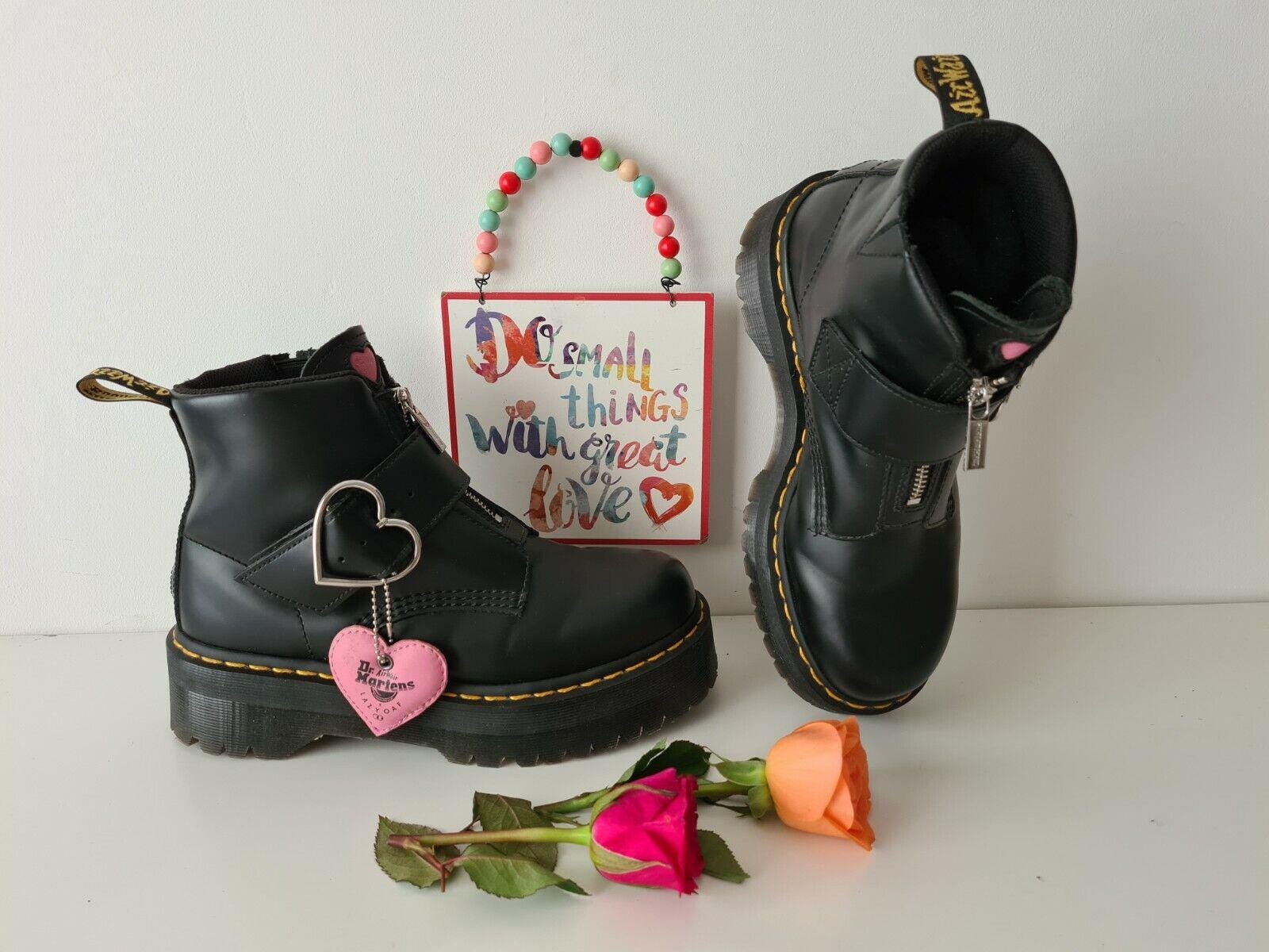 Women's Dr Martens Lazy Oaf Buckle Boots Heart Platform Quad Sole