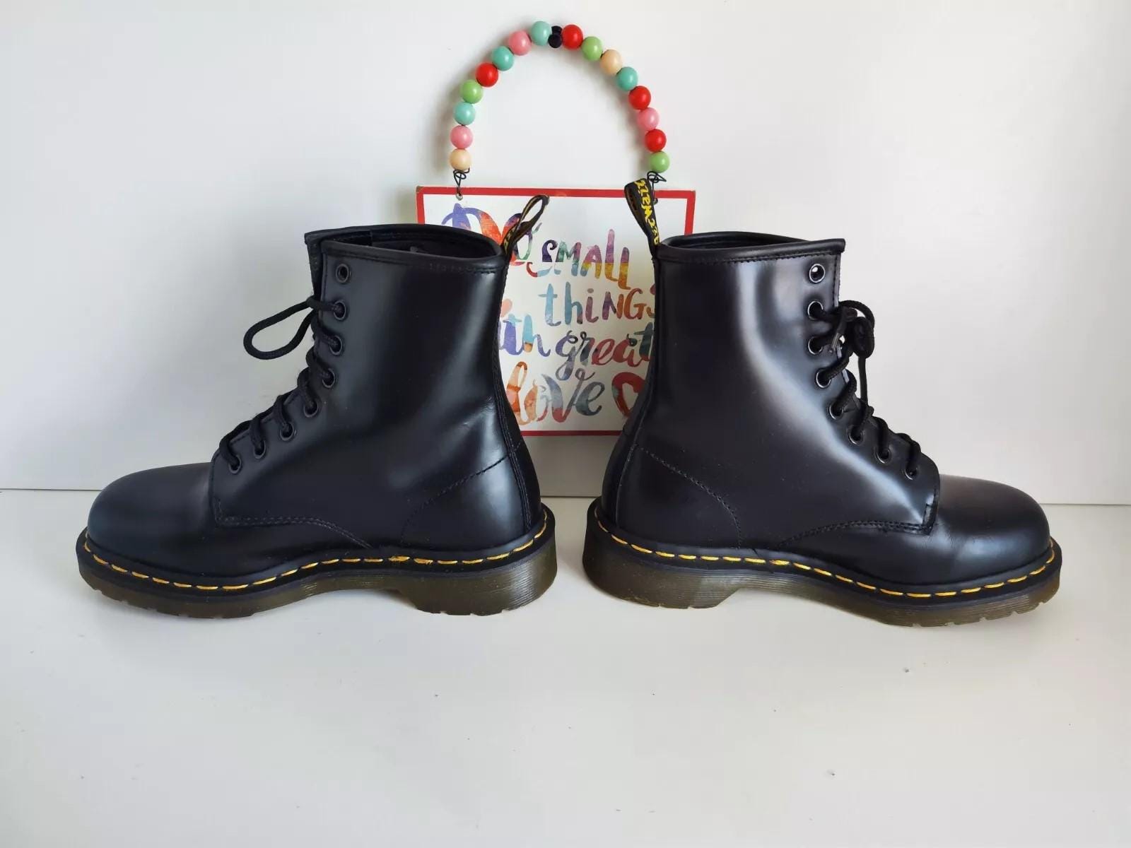 Dr Martens 1460 8 Hole Black Logo Brand Boots Black Yellow Dr Martens 1460 8 Hole Black Logo Brand Boots Black Yellow