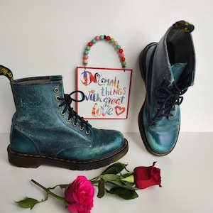 Dr Martens 1460 pascal 8 hole teal green rub off boots UK7 EU41 US9