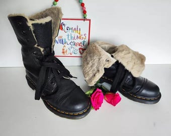 Triumph Aimilita Dr Martens Fur Fleece Lined FL Black Mid Calf