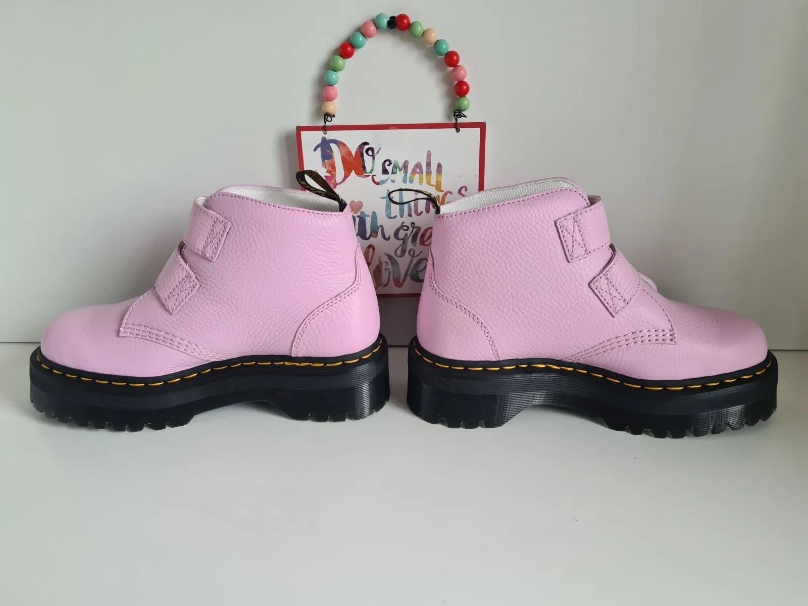 New Dr Martens Devon Pink Lazy Oaf Boots Heart Platform