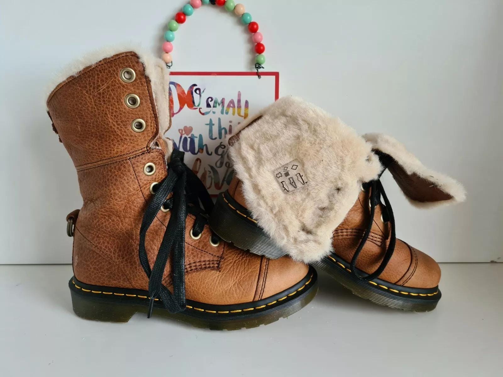Dr Martens Aimilita Brown Leather Fur Lined Boots, UK 5 - Etsy display picture 1
