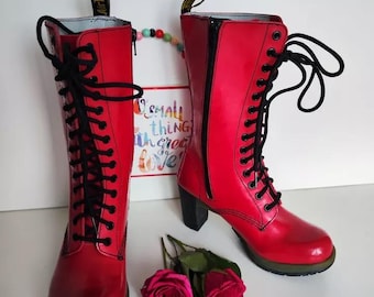 Botas Dr. Martens Diva Darcie de charol rojo con tacón alto (talla UK4, EU37, US6)