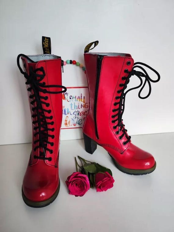 Martens Red Patent Leather Boots Dr Martens Rot Lack UK4 EU37 US6