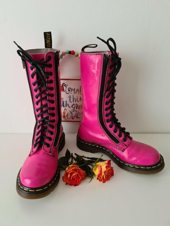 Dr Martens 9733 Double 2 Zip 14 Hole Midcalf Pink Patent