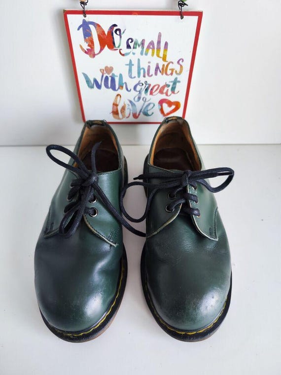 Dr Martens 1461 Vintage England 3 Eye Green Boots Metal Toe Double