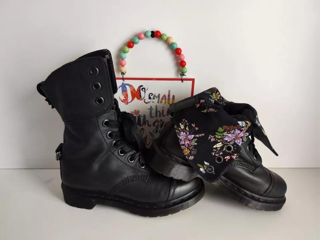 Dr Martens Aimilita Triumph Floral Laces 1914 Mid Calf Black Boots