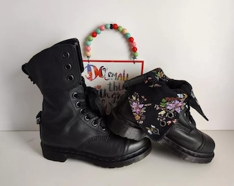 Dr Martens Aimilita Triumph Floral Laces 1914 Mid Calf Black Boots