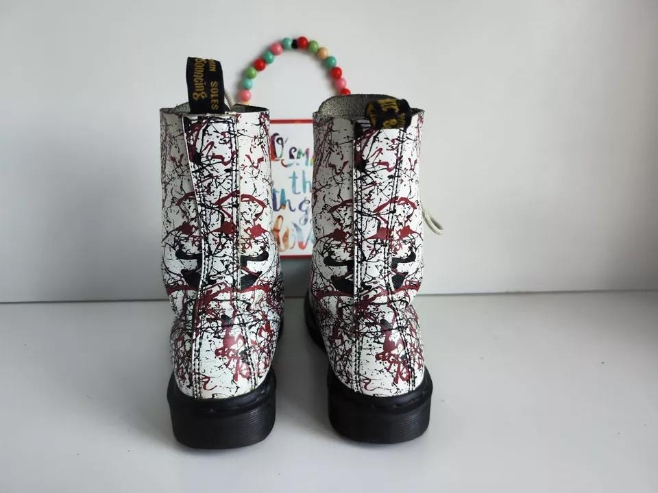 Dr.martens ペイントスプラッター Dr Martens 1490 Colour Paint Splatter White Red Color Boots Splash