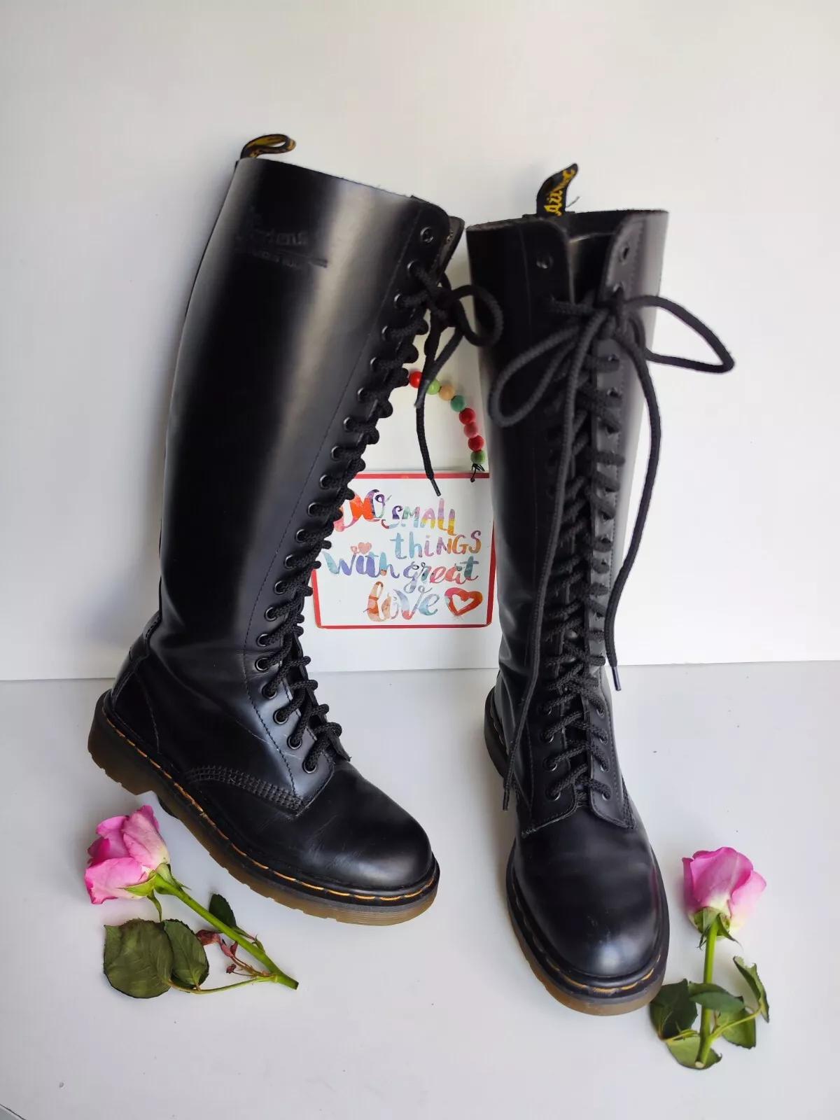 Dr Martens 1420 20 Hole Black Knee High Leather Vintage England