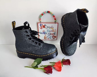 Dr Martens Jadon Molly Glitter Platform Boots Quad Sole Chunky UK5