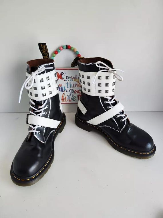 Dr. Martens 1490 Joska Stud Boots, Black & White, UK 10 - Etsy