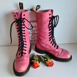 Dr Martens 1914 pink mid calf 14 eye hole leather boots UK 4 EU 37 US 6