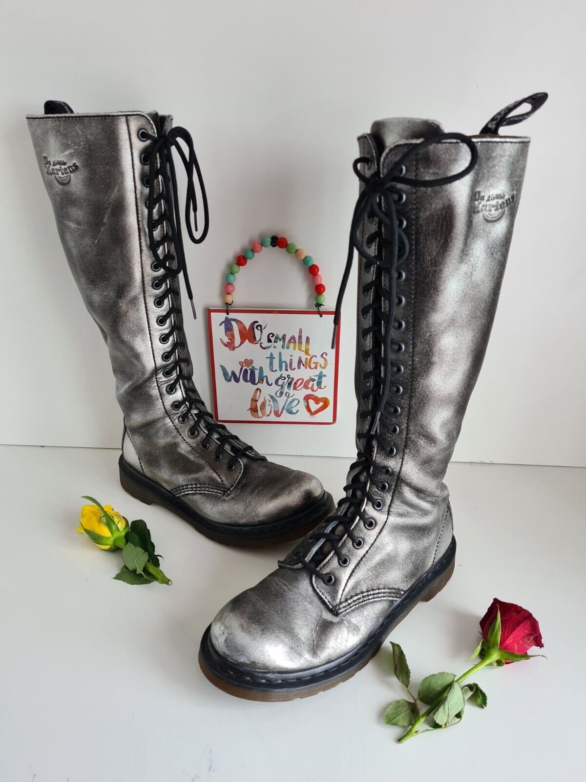 Dr Doc Martens 20 Hole 11550 Silver 1b60 Knee High Boots UK EU