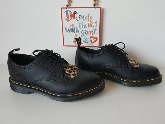 Dr Martens Bentley Joyce Heart Leopard Black 3 Hole Shoes UK9 EU43
