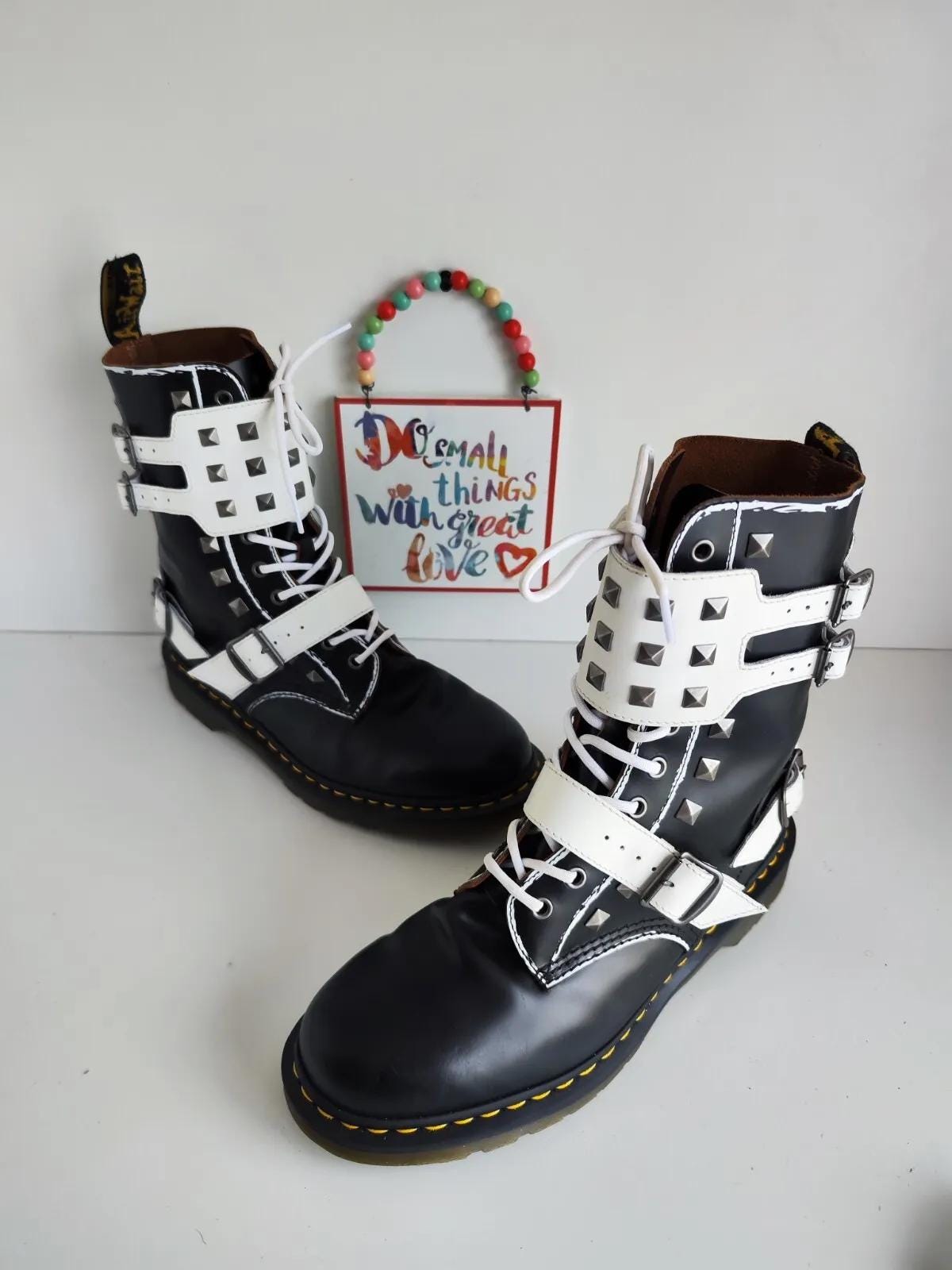 Dr Doc Martens 1490 Joska Stud Black White Hole Buckle Boots UK