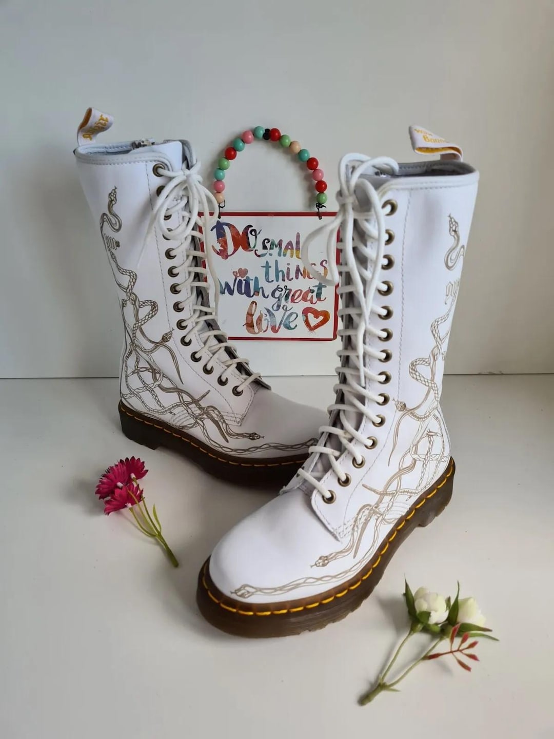 Brand New Dr Martens White Boots 14 Hole Snake 1b99 Mid Calf