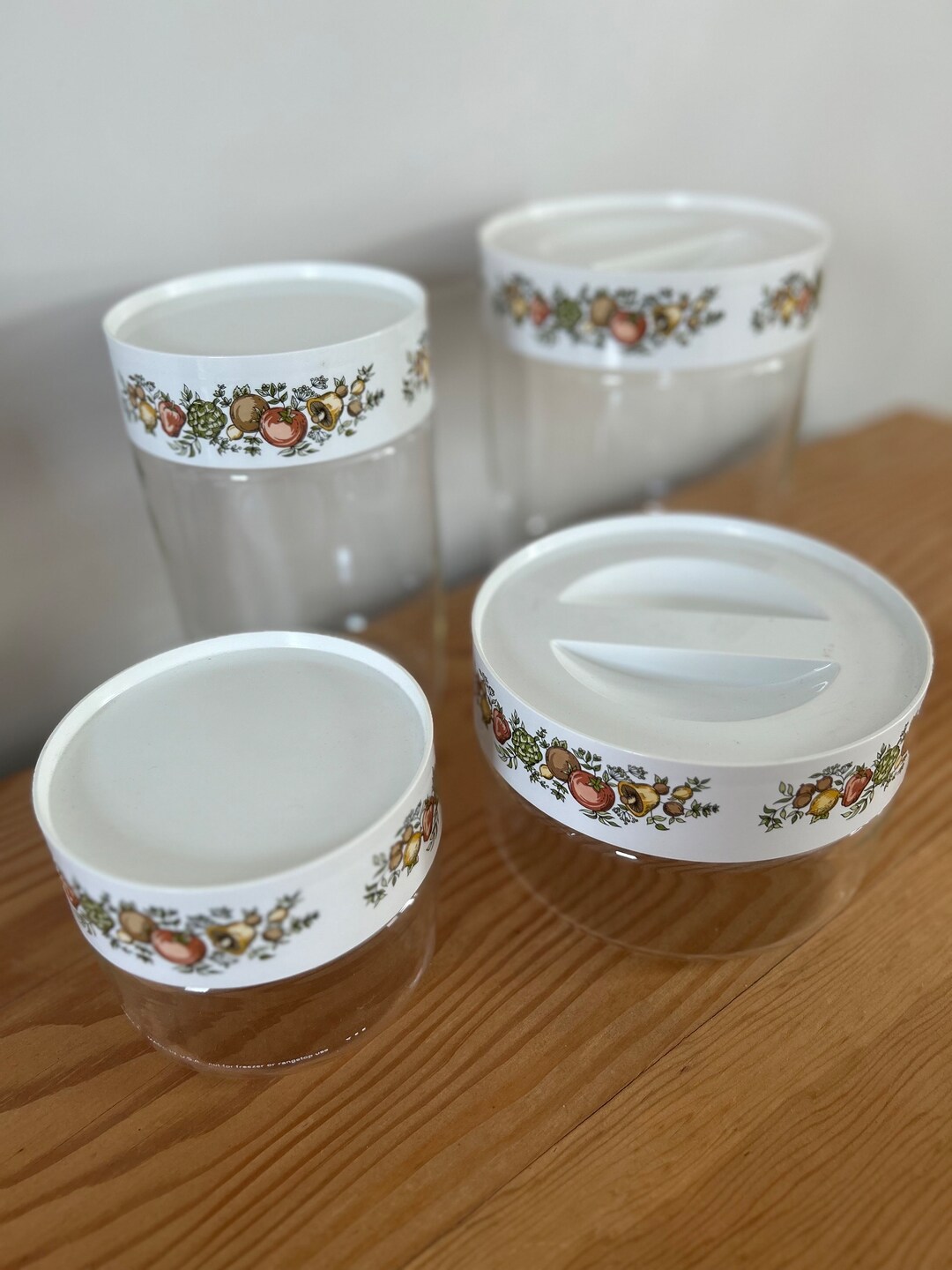 Vintage 1970's Stacking PYREX Spice of Life Clear Glass Canister Set ...