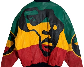 Vintage Michael Hoban Africa themed American leather jacket