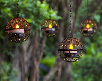 Outdoor Solar Hanging Lanterns - Pack of 4 - solar lights garden lights lanterns solar lanterns outdoor decor