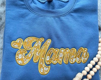 Custom Mama Embroidered Floral Sweatshirt, Custom Mama Crewneck With Kids Names, Heart On Sleeve, Gift For New Mom, Mother's Day Gift