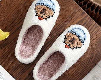 Capybara Plush Slippers,Cute Casual Slip On Plush Lined Slippers, Comfortable Indoor Home Slippers