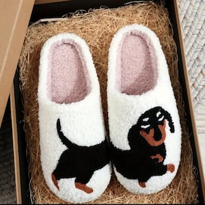 Cute Cartoon Dog Dachshund Pattern Slippers, Casual Slip On Plush Lined Shoes, Comfortable Indoor Slippers image 1