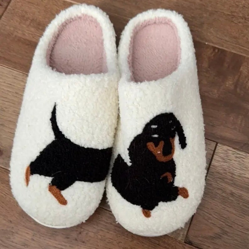 Cute Cartoon Dog Dachshund Pattern Slippers, Casual Slip On Plush Lined Shoes, Comfortable Indoor Slippers image 3