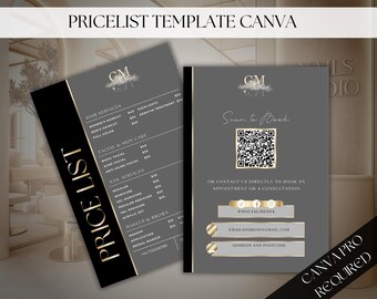 Editable Black and Gold Price List Template: Beauty Salon (A5 Canva Template, Digital Download)
