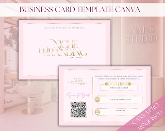 Editable Pink and Gold Business Card Template, Salon Design (Digital Download)