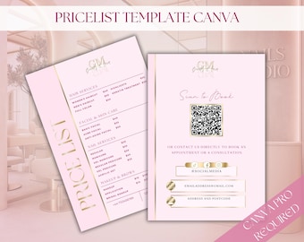 Editable Pink & Gold Pricelist Template: Beauty Salon Price Sheet (A5 Canva Template Digital Download