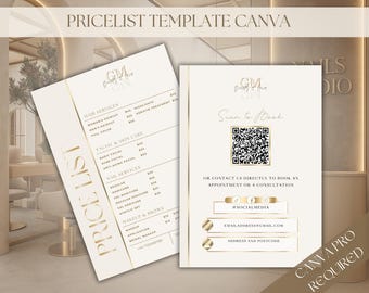 Editable Beige & Gold Pricelist Template: Beauty Salon Price Sheet (A5 Canva DIY Digital Download)